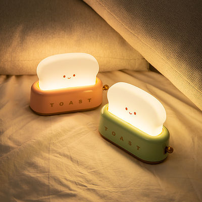 LED Night Light Toaster Modern Design Timer Adjustable Brightness Rechargeable Power Source Best Gift Women Boys Small Bedroom
