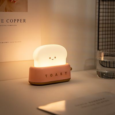 LED Night Light Toaster Modern Design Timer Adjustable Brightness Rechargeable Power Source Best Gift Women Boys Small Bedroom