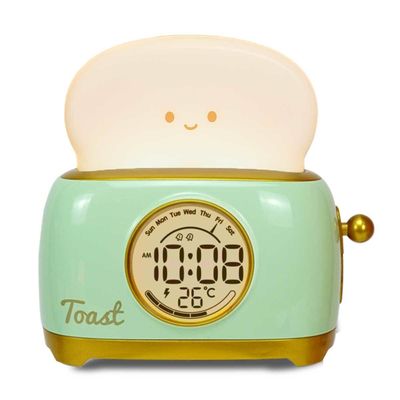 Toaster Lamp LED Night Light,Cute Bedroom Lamp, Alarm Clock &amp; Adjustable Brightness,Best Gifts for Women Boys Teenagers